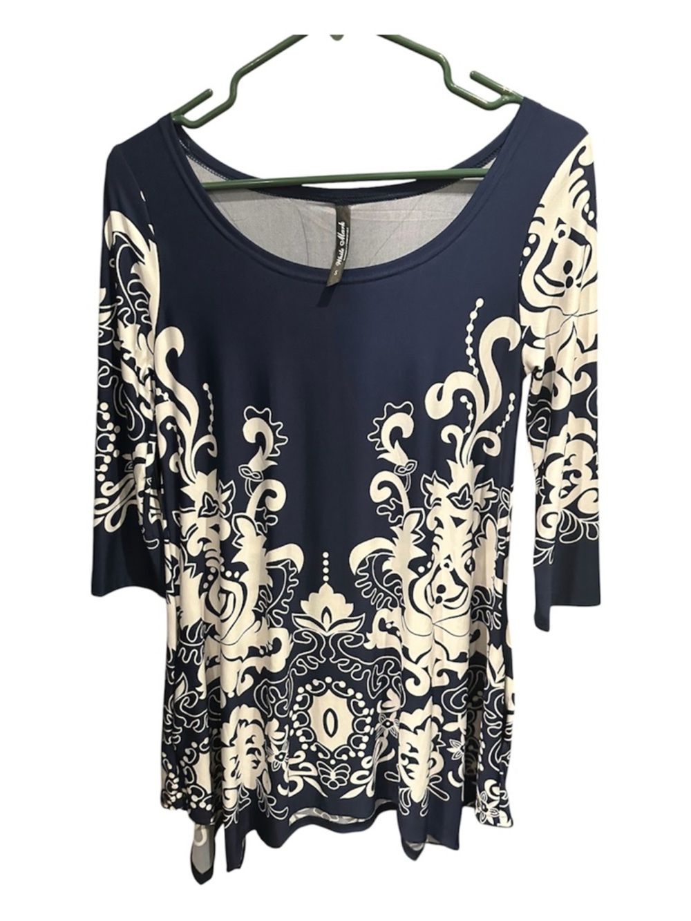 White Mark Navy and Cream Printed Scoop Neck Tunic